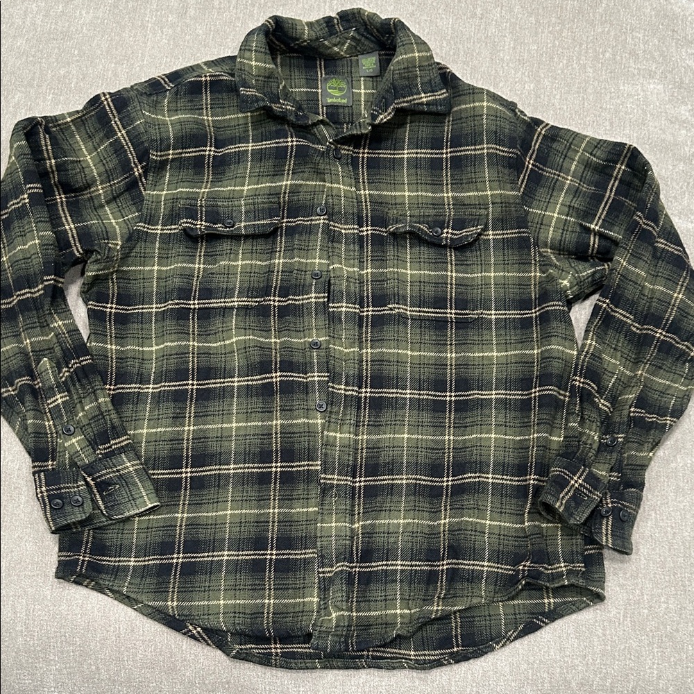 Timberland Men’s Plaid Flannel Olive and Charcoal shirt